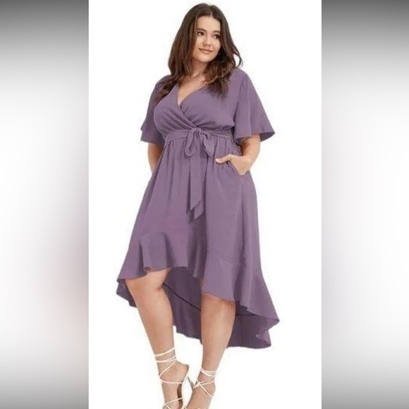 - NWT Lilac purple l ruffle highbliw dress plus size 26🪻🪻🪻91 - Picture 2 of 5